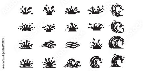 Splash water vector black set icon. Fresh droplet isolated black set icon. Vector illustration splash water on white background. Collection of Black and White Water Splash and Wave, pro
