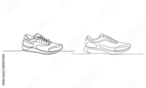 Sneaker outline illustration, casual sport shoe line art, footwear design sketch isolated on white
