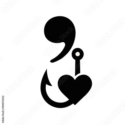 Icon "Serendipity": a comma transforming into a fishing hook with a heart.