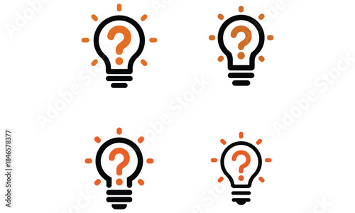 Question mark light bulb icons set, idea and problem solving concept, creative thinking symbols, flat outline vector illustration
