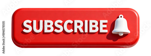 A vibrant red youtube subscribe button with a notification bell icon on transparent background