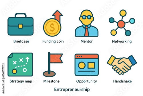 Business icons grid with business and finance symbols