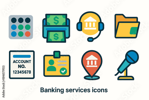 Banking services flat icons set