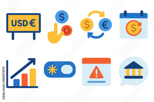 Finance and Currency Exchange Colorful Icons Set