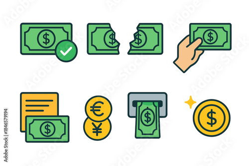 Money and finance colorful icons set