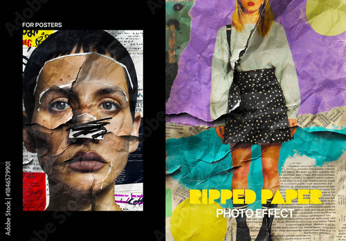 Ripped Paper Poster Photo Effect Mockup