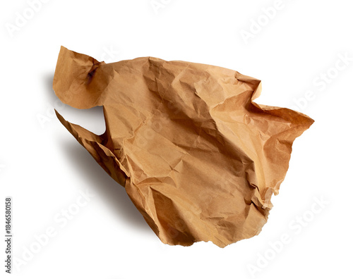 Brown paper, paper scrap, isolated. Modern abstract artistic image. Sustainable packaging, sustainable use of materials, crumpled used paper. Minimalist paper wallpaper. PNG