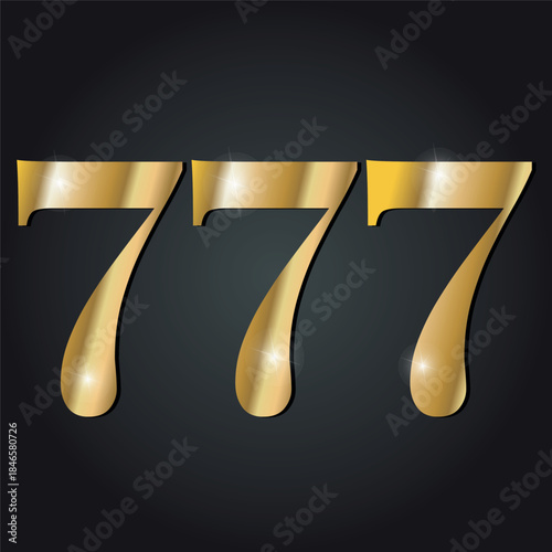 777 vector golden numbers. Lucky number, casino. Text on a black background.