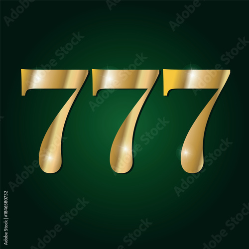 3d golden text. 777 vector golden numbers. Lucky number, casino. Text on a black background.