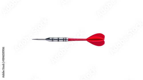 Red dart with metallic tip and plastic flight isolated on transparency background, symbolizing precision, focus, and competition, commonly used in dartboard games and sports activities