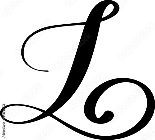 Black calligraphic vector letter L hand drawn forming part an elegant alphabet and design initial projects