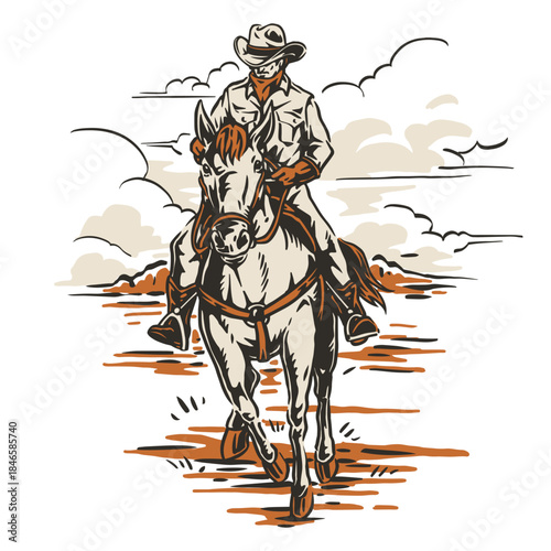 Cowboy on wild horse
