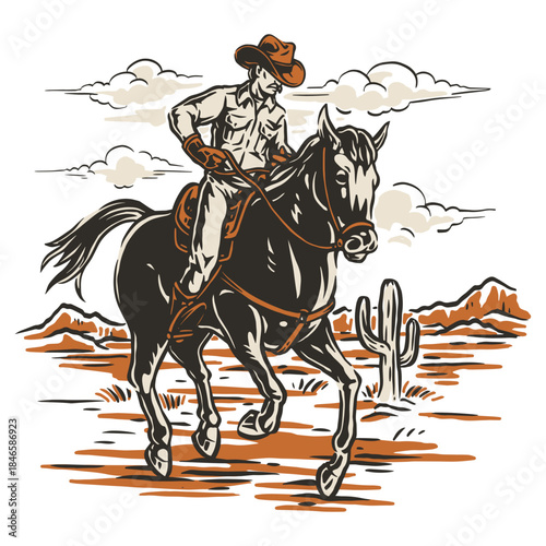 Cowboy on horse desert