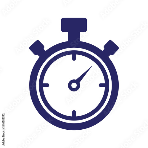 Stopwatch icon in dark blue on white background