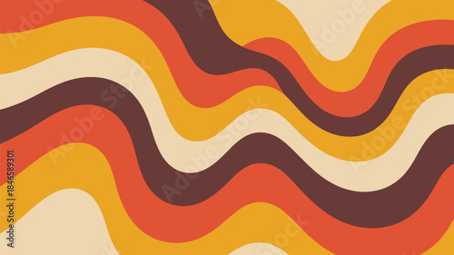 Vibrant wavy lines in orange, yellow and brown hues create dynamic pattern