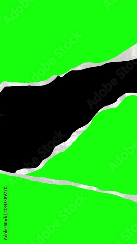 Animated of torn paper transition on green screen background. Vertical 4K Video
