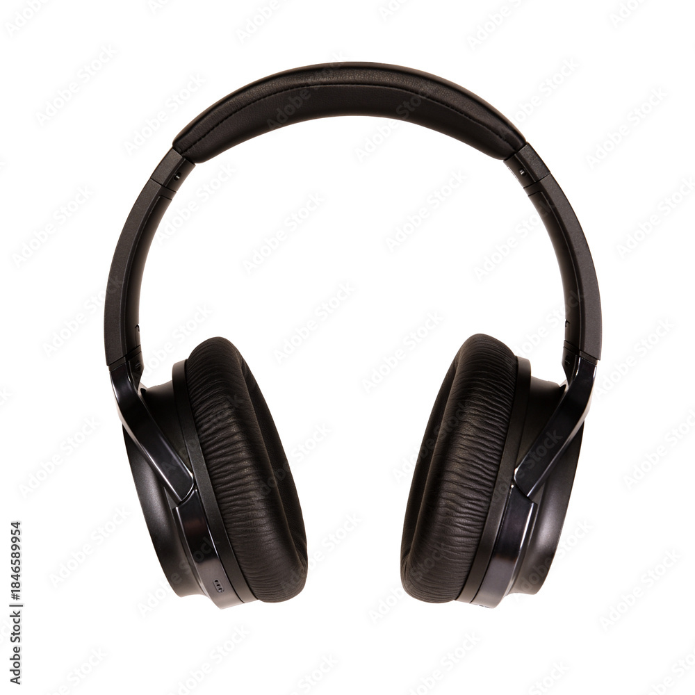 Fototapeta premium Modern wireless headphones in black on an isolated background