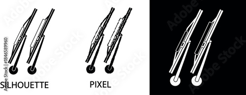 Simple black and white pixel vector illustration of two windshield wipers