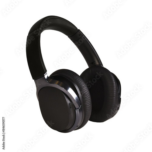 Modern wireless headphones in black on an isolated background