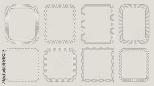Elegant empty frames for photos or text on beige background