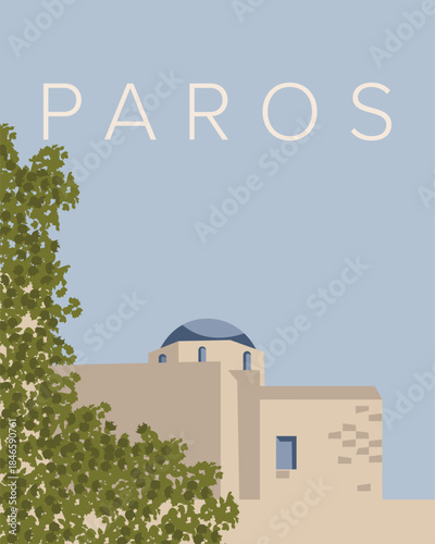 Paros travel poster, banner, postcard