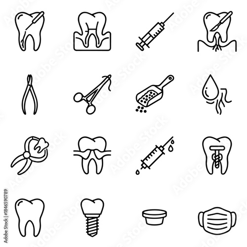 Cosmetic Dentistry Icon Set - Vector Illustration of Smile Design, Veneers & Whitening Outline Symbols