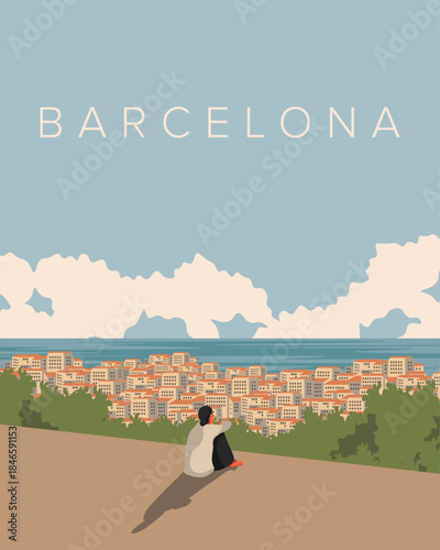 Barcelona travel poster, postcard