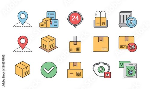 Shipping and Delivery Service Icons Keywords: shipping, delivery, logistics, icons, set, package