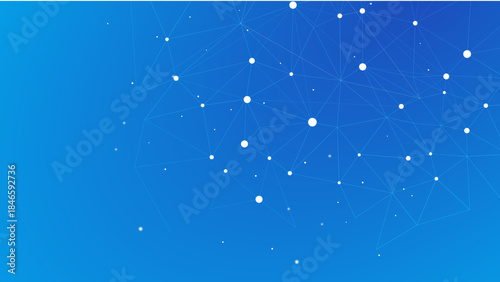 Abstract blue background with connected white dots forming a digital network pattern.