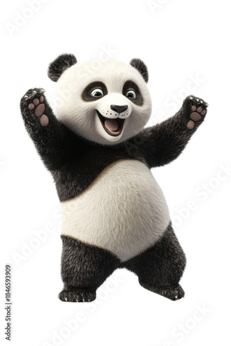 Adorable panda bear standing with raised paws