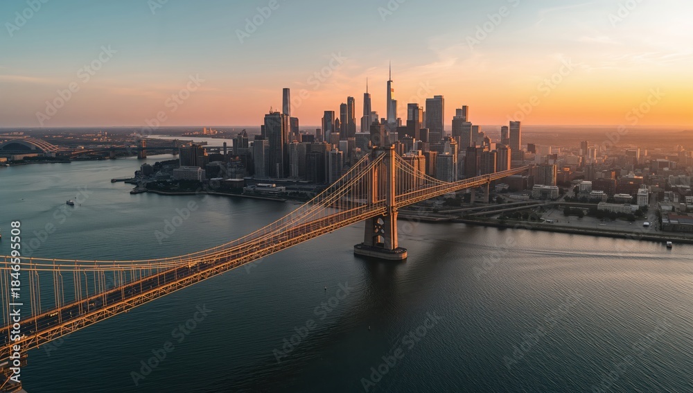 Obraz premium Downtown Manhattan skyline with bridge view, iconic cityscape and urban travel destination