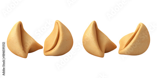 Four fortune cookies on a transparent background with space for messages
