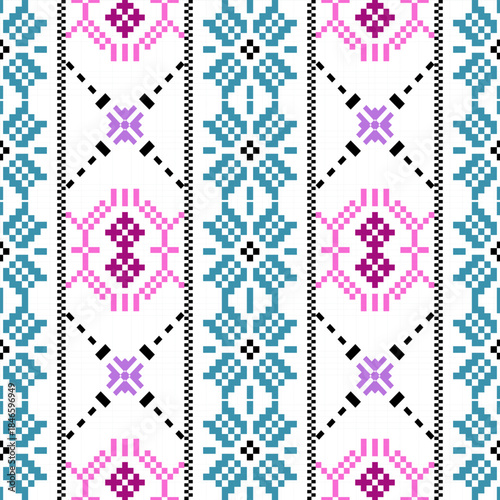 Garden Bloom Ornamental Seamless Design for carpet, Pixel, Pastel Geometric , print, wrap, decorative, illustration, Fabric, Wallpaper, Ceramics. 
