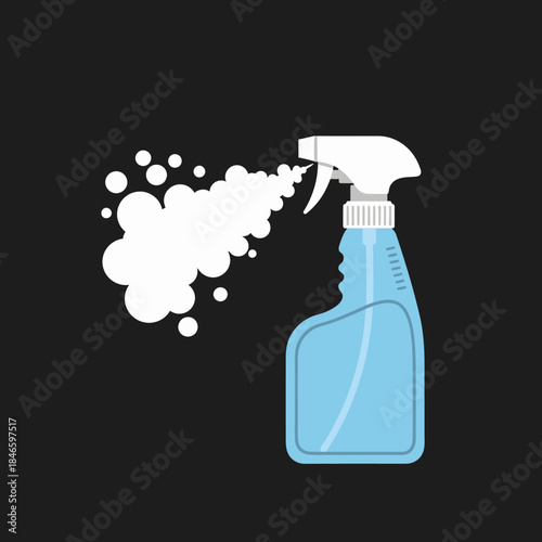 Blue Spray Bottle Dispensing Cleaning Solution.