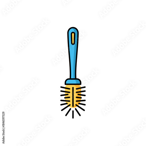 Blue Toilet Brush with Yellow Bristles for Cleaning.