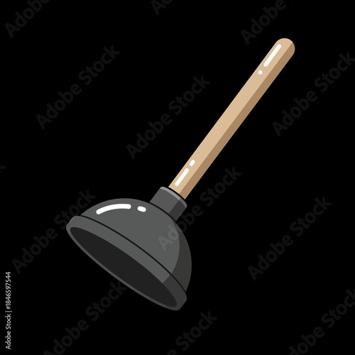Classic Rubber Plunger with Wooden Handle for Clogged Drains.