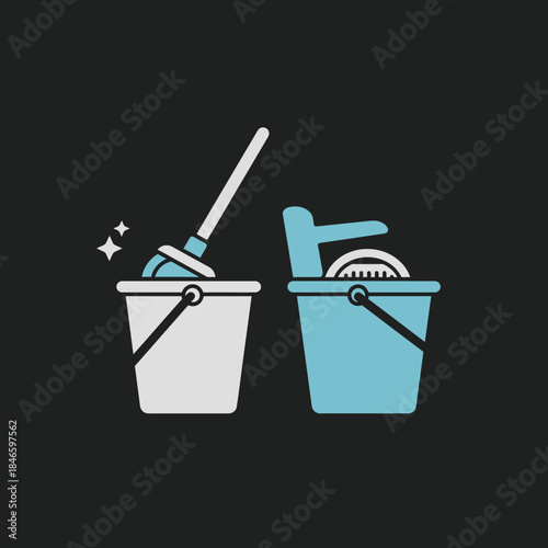 Cleaning Supplies - Mop and Bucket Icons for Housekeeping.