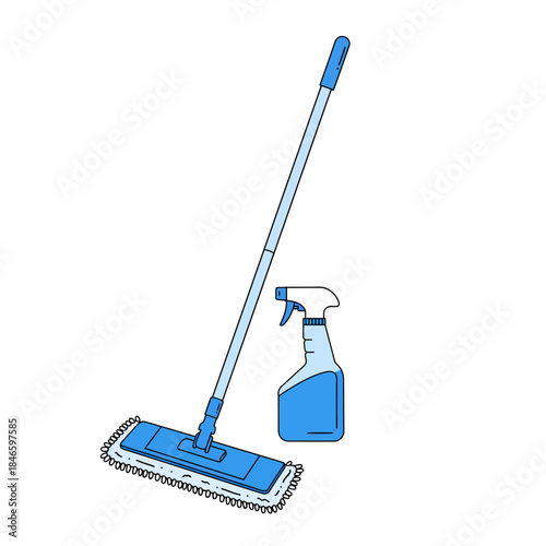 blue mop and spray bottle cleaning tools clip art preview