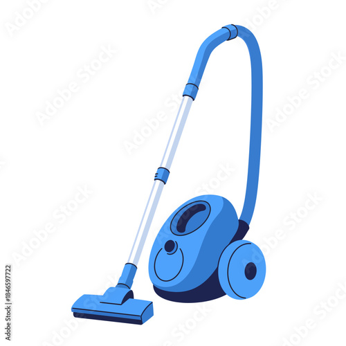 Modern blue canister vacuum cleaner for household chores.