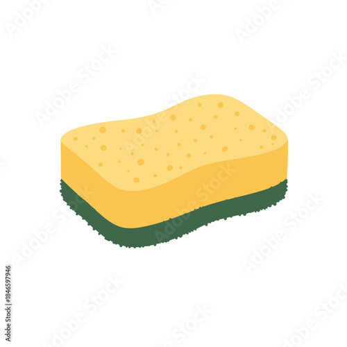 Yellow and green kitchen sponge for washing dishes isolated.