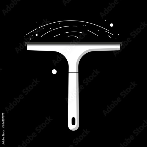 White Squeegee Tool for Cleaning Surfaces with Sparkling Effect.
