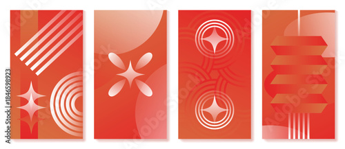 Chinese New Year 2026 vector abstract background set with red and orange geometric shapes. Modern oriental design for poster banner packaging wallpaper and festive decoration.
