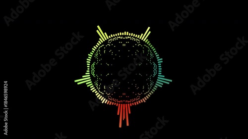 Abstract circular animation of colorful sound wave circle equalizer. Animation. Audio spectrum simulation for music, computer calculating, futuristic, ads, animation.