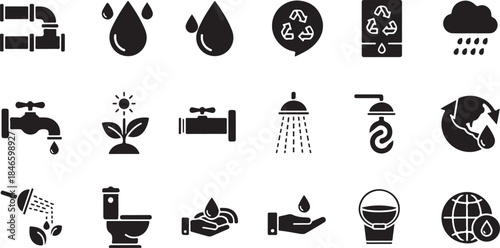 Water conservation icons for eco friendly practices and sustainability