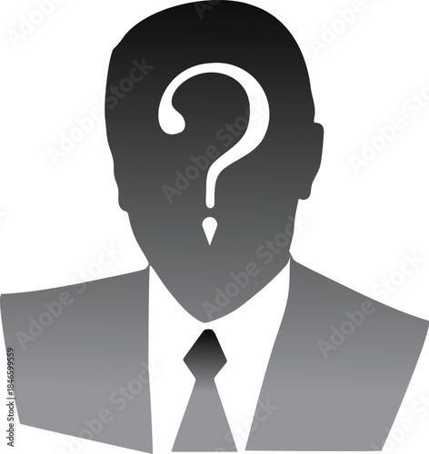 Silhouette of a person in a suit with a question mark on their head