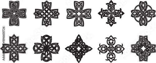 Intricate Celtic knotwork cross designs in black