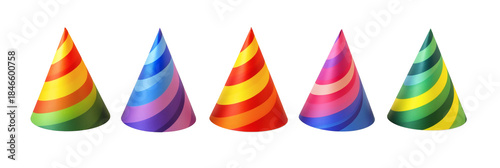 Vibrant rainbow party hats in various colorful designs