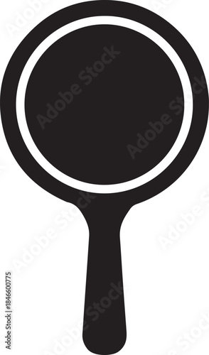 Black and white of a hand mirror with a circular reflective surface and a handle symbolizing vanity or