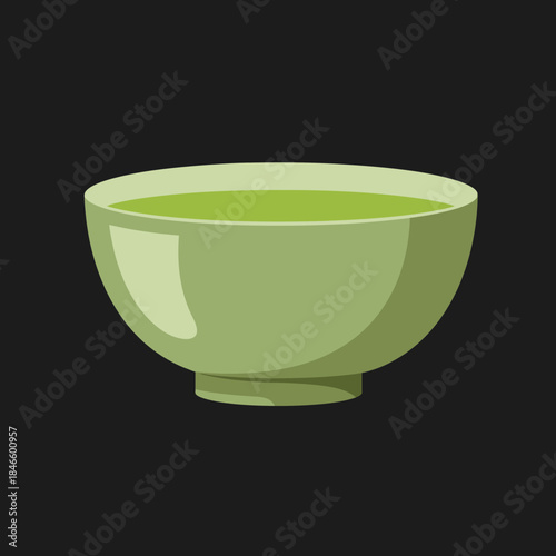 A simple light green ceramic bowl filled with vibrant matcha tea.