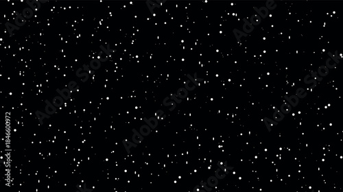 Realistic snow falling on black background. Flakes to down, Christmas animation.
